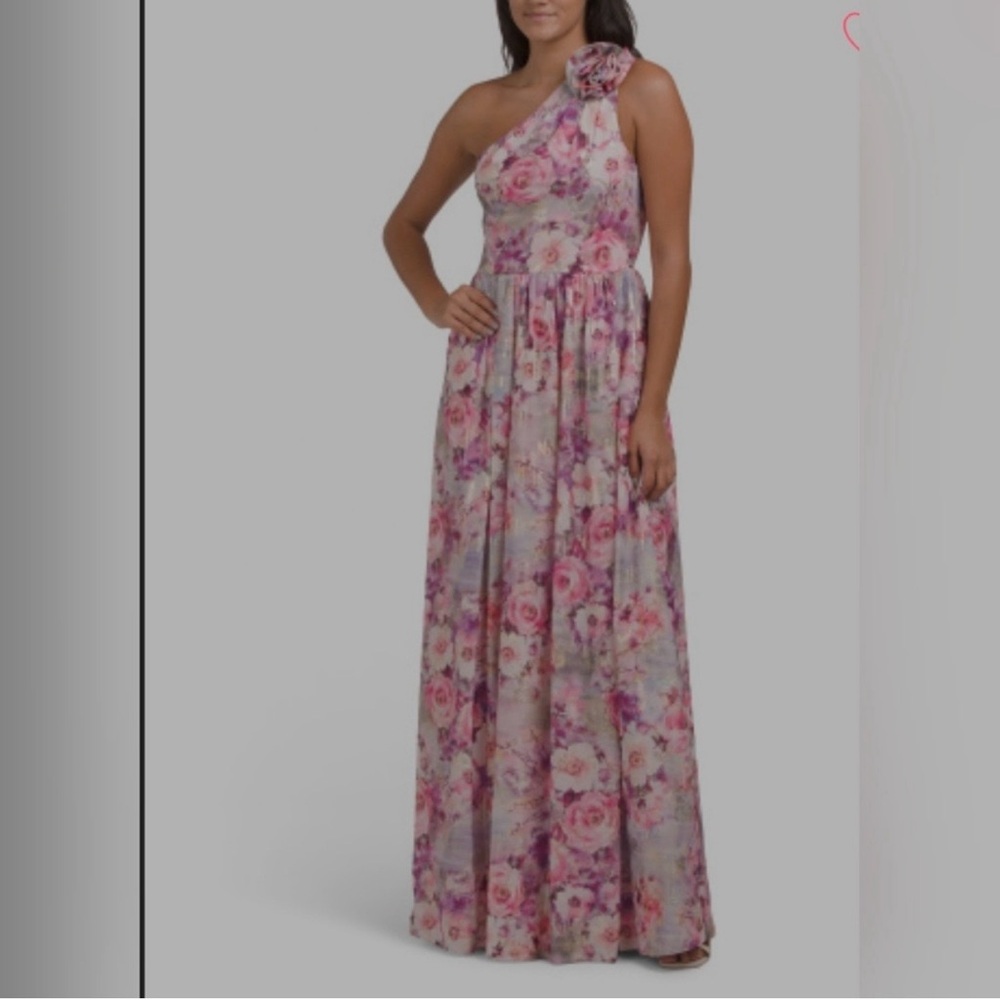 Aidan Mattox One-Shoulder Floral Dress in Pink and Purple